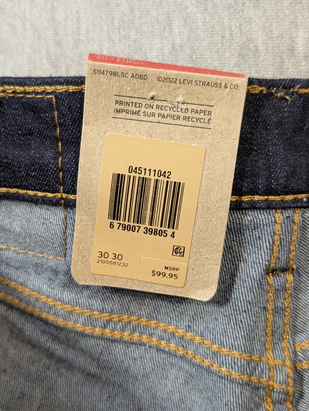 Levi's 511 Slim Fit Jeans Men's 30 X 30 Dark Wash Blue NWT - Picture 4 of 13